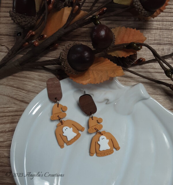 Ghost Sweater Wood Dangle Earrings - 5825