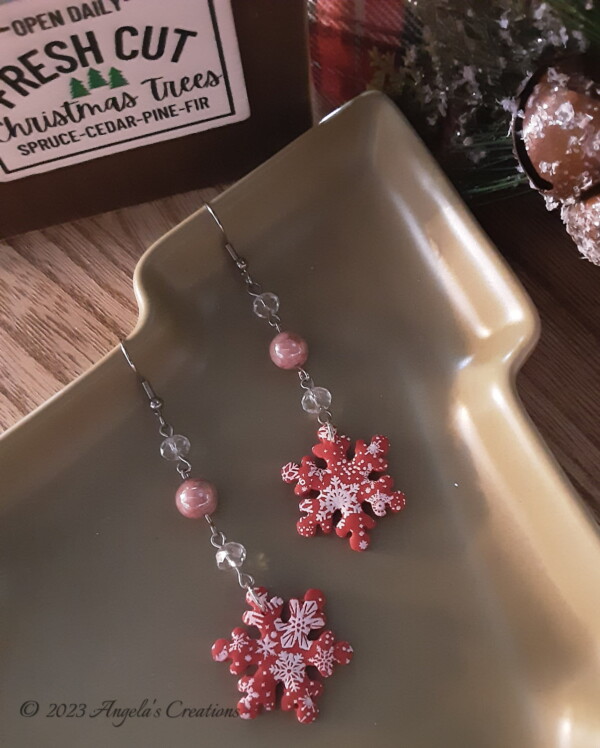 Red Snowflake Dangle Earrings - 5880