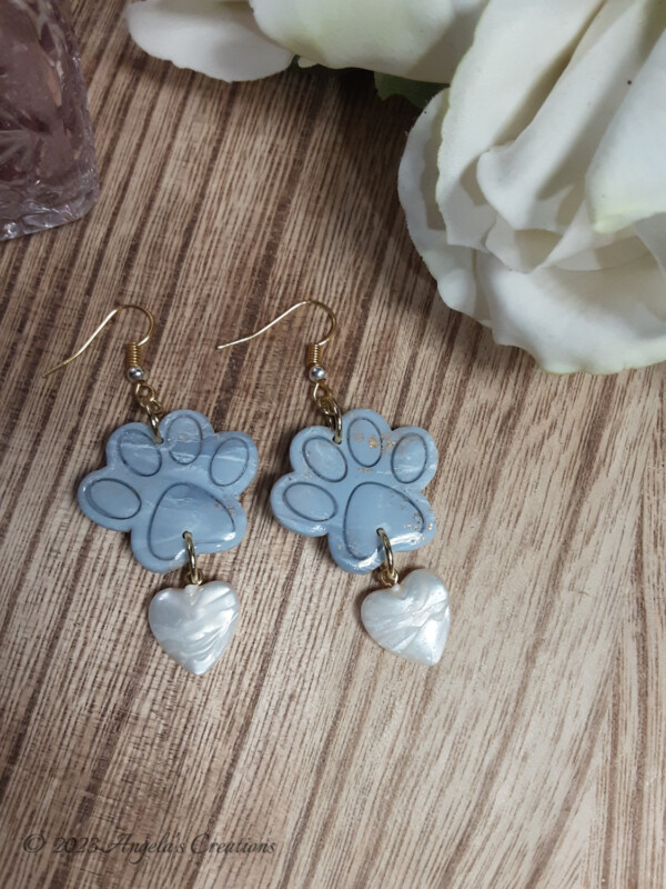 Blue Marble Paw Prints Dangle Earrings - 7000