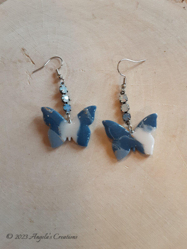 Blue Marbled Butterfly Dangle Earrings - 7535