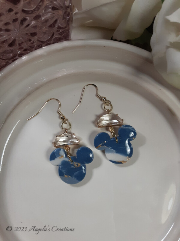 Blue Marbled Mouse Dangle Earrings - 7015