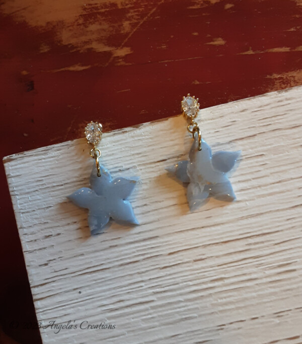 Blue Marbled Star Dangle Earrings -7633