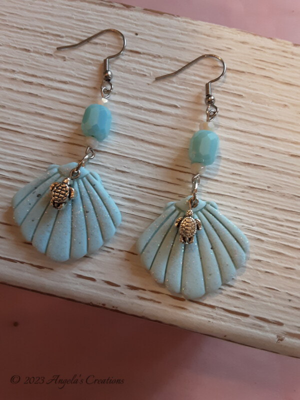 Blue Shell Dangle Earrings - 7542