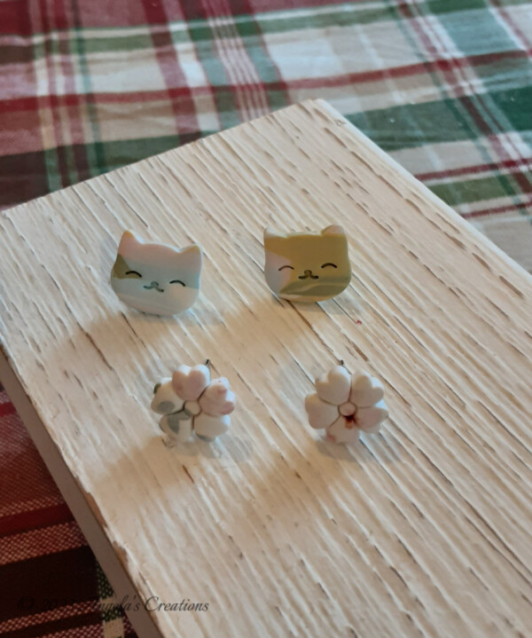 Cat and Flower Earring Studs -7650