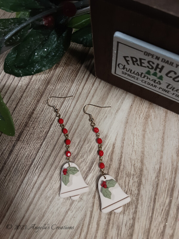 Cream Christmas Bell Dangle Earrings - 7071