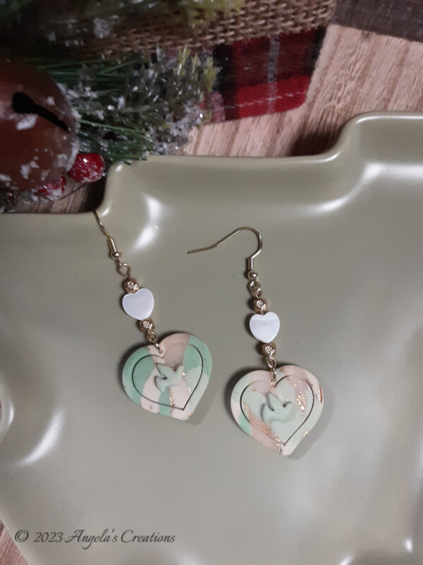 Dove on Hearts Dangle Earrings - 7054