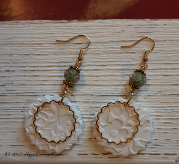 Flower Embossed Dangle Earrings -7624