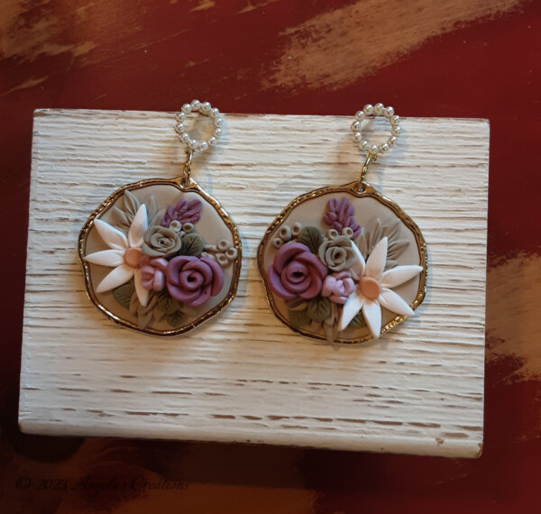 Flowers In Round Open Bezel Dangle Earrings -7617