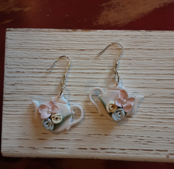 Flowers and Tea Pot Dangle Earrings -7614