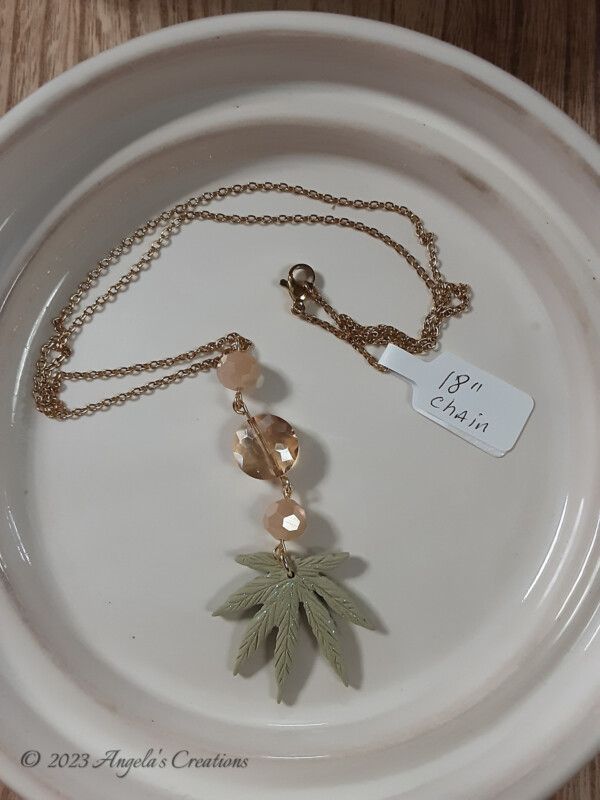 Green Marijuana Leaf Necklace - 7145