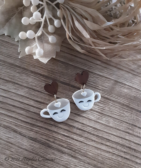 Happy Face Coffee Cup Dangle Earrings - 7500