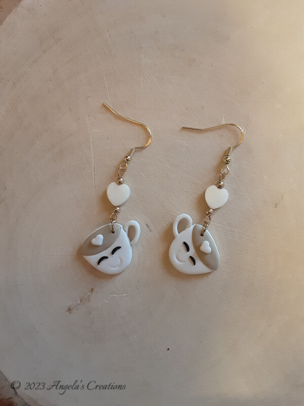 Happy Face Coffee Cup Dangle Earrings - 7560