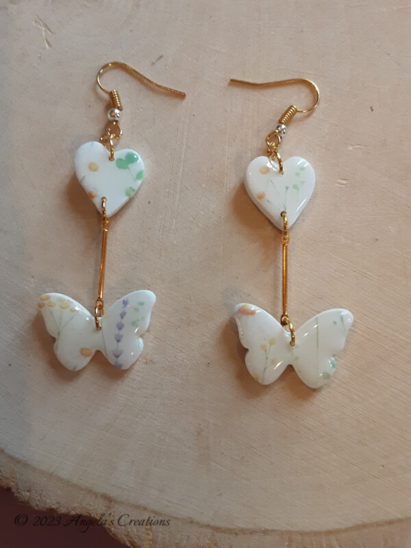 Heart and Butterfly Dangle Earrings - 7528