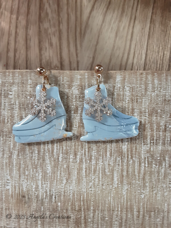 Marbled Blue Ice Skates Dangle Earrings - 7173