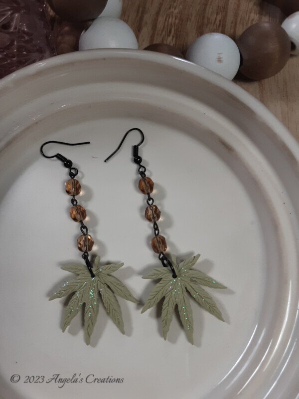 Marijuana Leaf Dangle Earrings - 7029