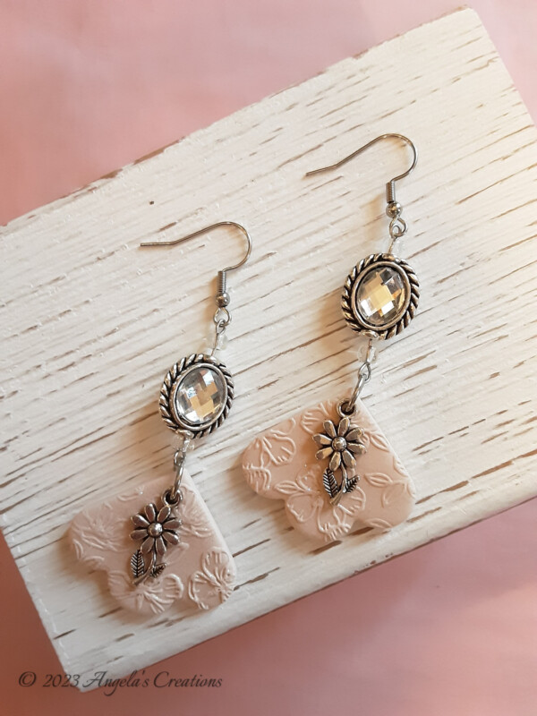 Peach Flower Petal Dangle Earrings - 7551