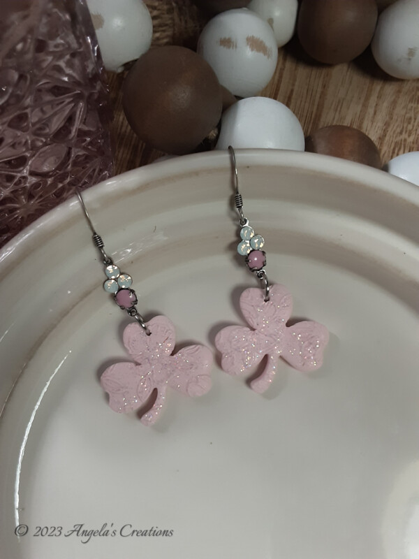 Pink Clover Dangle Earrings - 7503