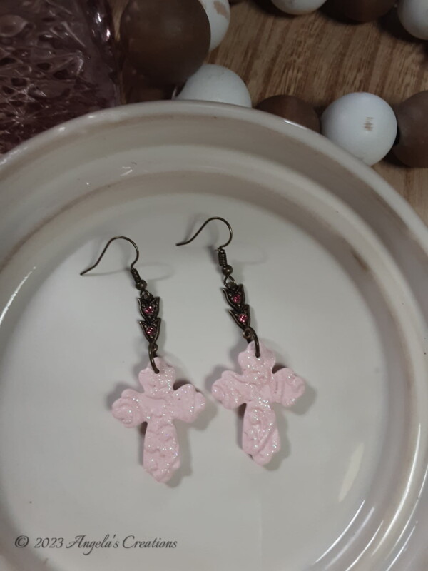 Pink Cross Dangle Earrings - 7036