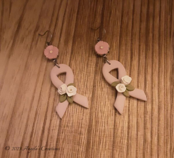 Pink Ribbon Dangle Earrings - 7695