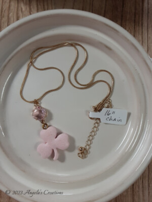 Pink Shimmering Clover Necklace or Rearview Mirror Hanger