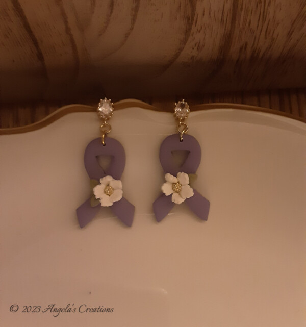 Purple Ribbon Dangle Earrings- 7693