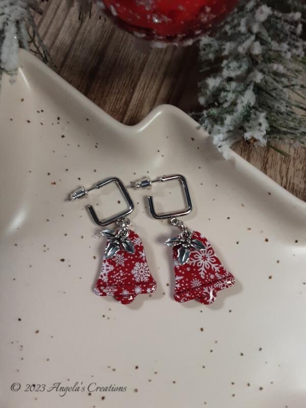 Red Christmas Bell Dangle Earrings - 7058