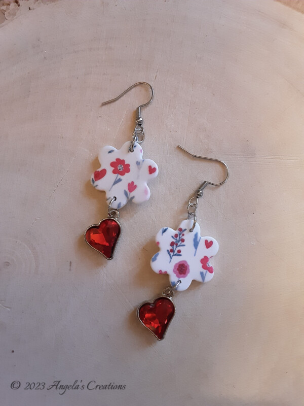 Red Flower Printed Flower Dangle Earrings - 7567