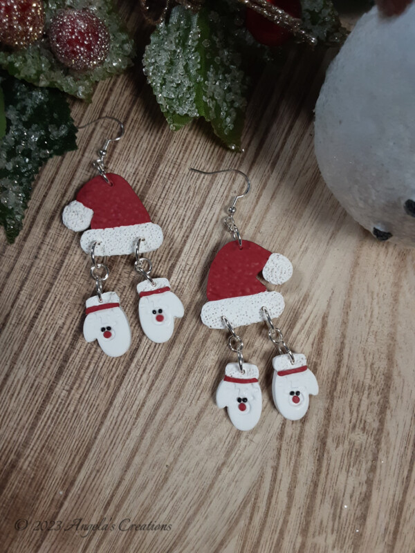 Santa Hat and Mittens Dangle Earrings - 7084