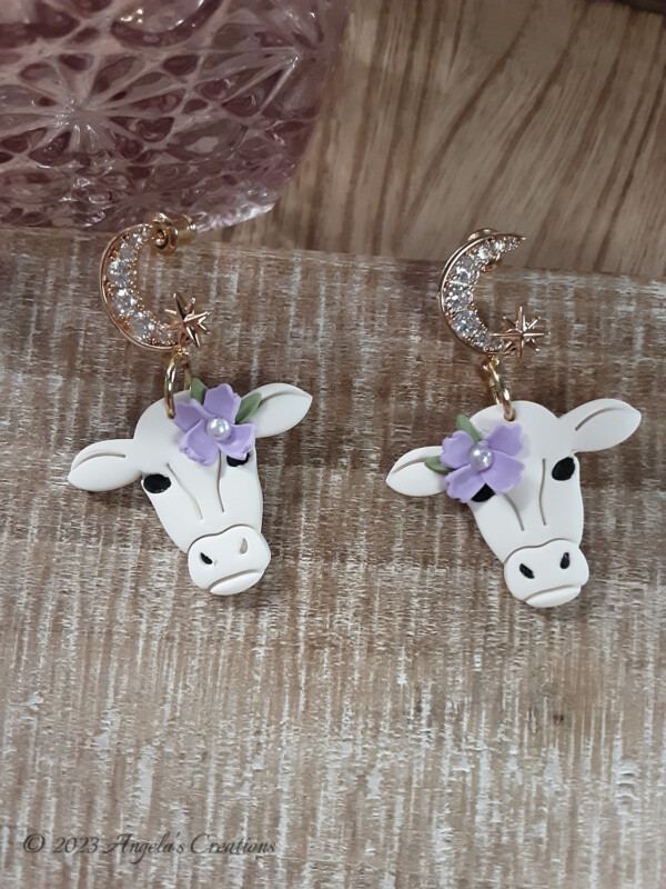 White Cow Dangle Earrings - 7199