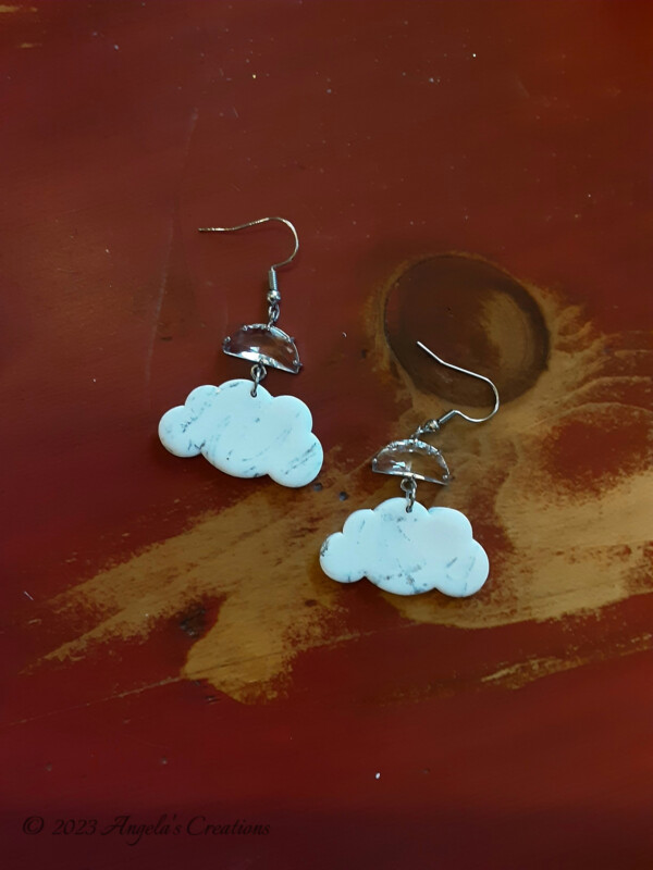 White Marble Cloud Dangle Earrings -7634