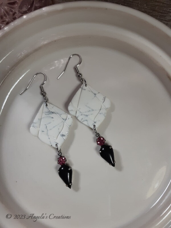 White Marble Dangle Earrings - 7044