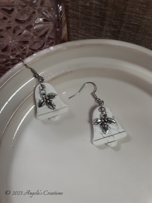 White Marbled Bell Dangle Earrings - 7128