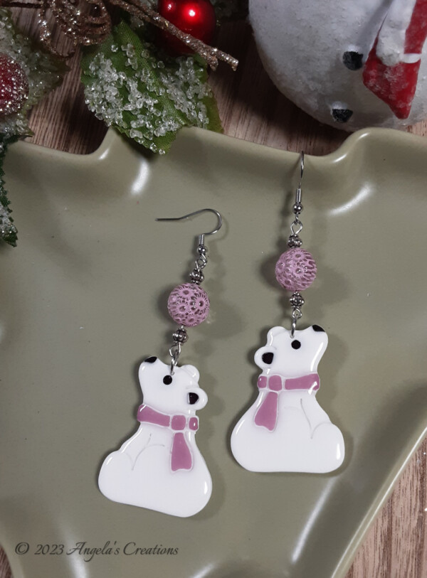 Winter Snow Bear Dangle Earrings - 7062