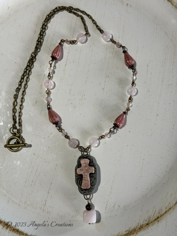 Textured Cross Necklace - 7749